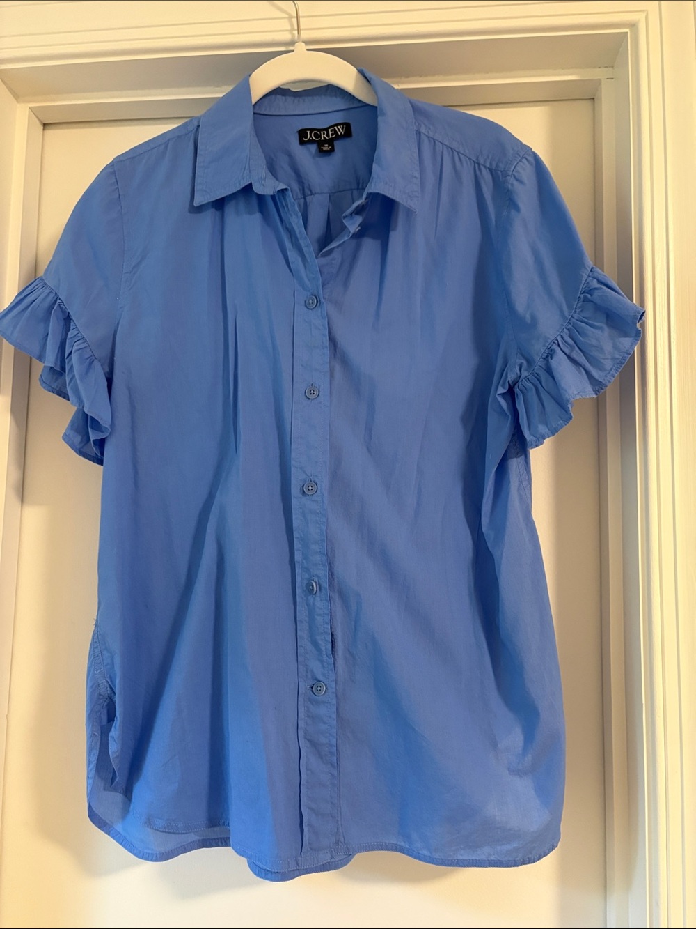J. Crew Light Blue Ruffle-Sleeve Button-Down Shirt